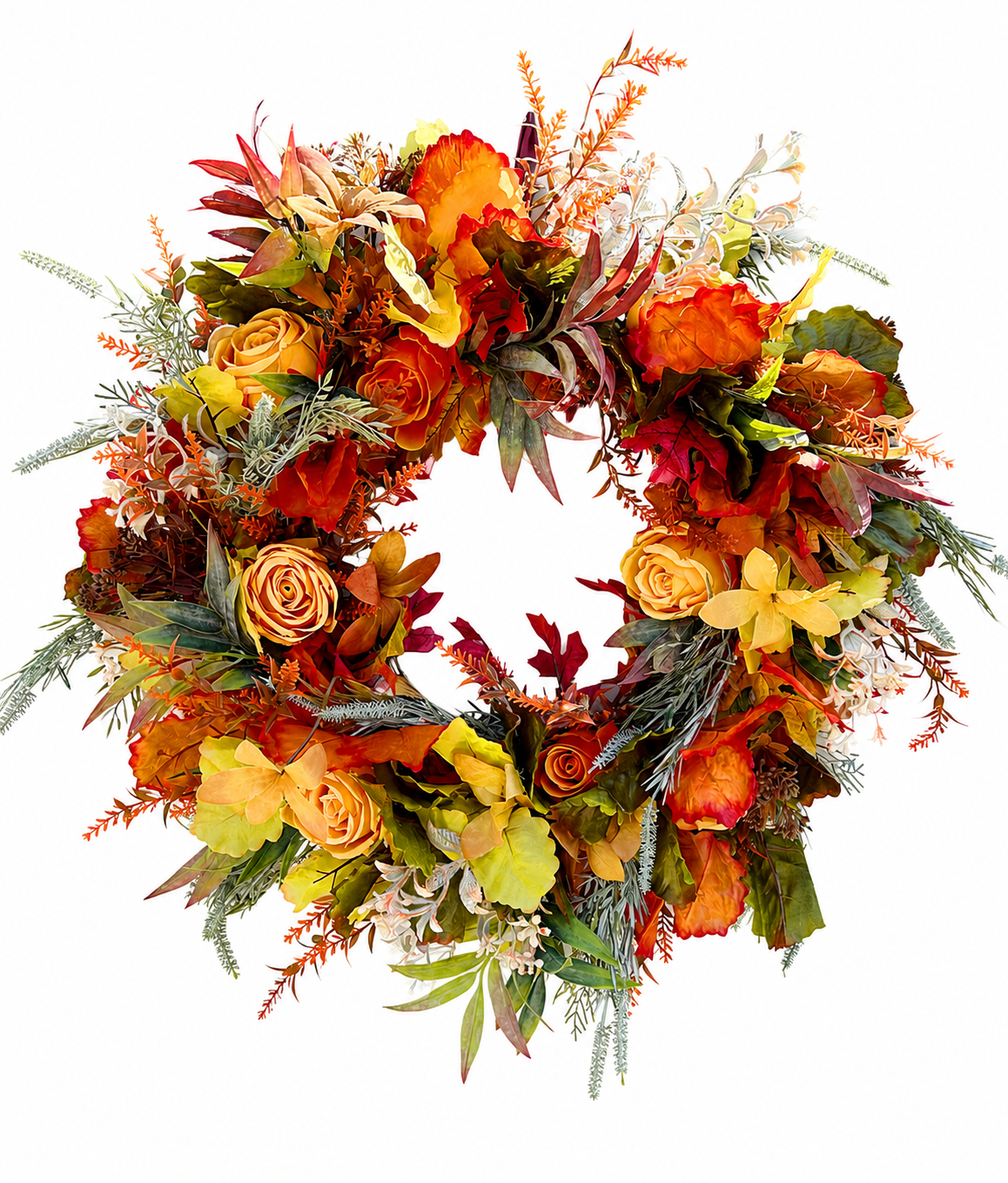 The Ember autumn wreath full view on white background showing full 65cm size